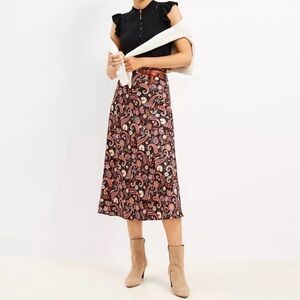 Loft paisley bias skirt silky satin midi calf length XS